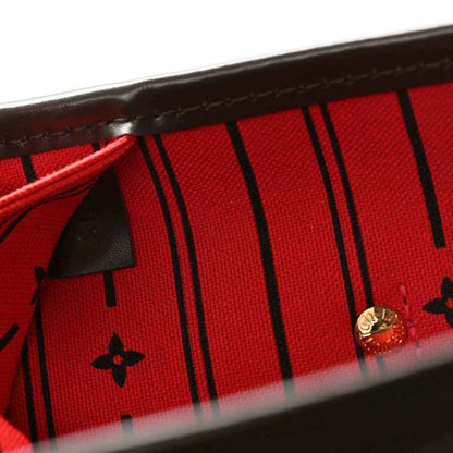 Damier Ebene tote bag red interior with black pattern and gold-toned hardware button