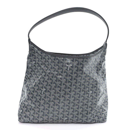 Grey Goyardine hobo bag with top handle and repeating Goyard logo pattern