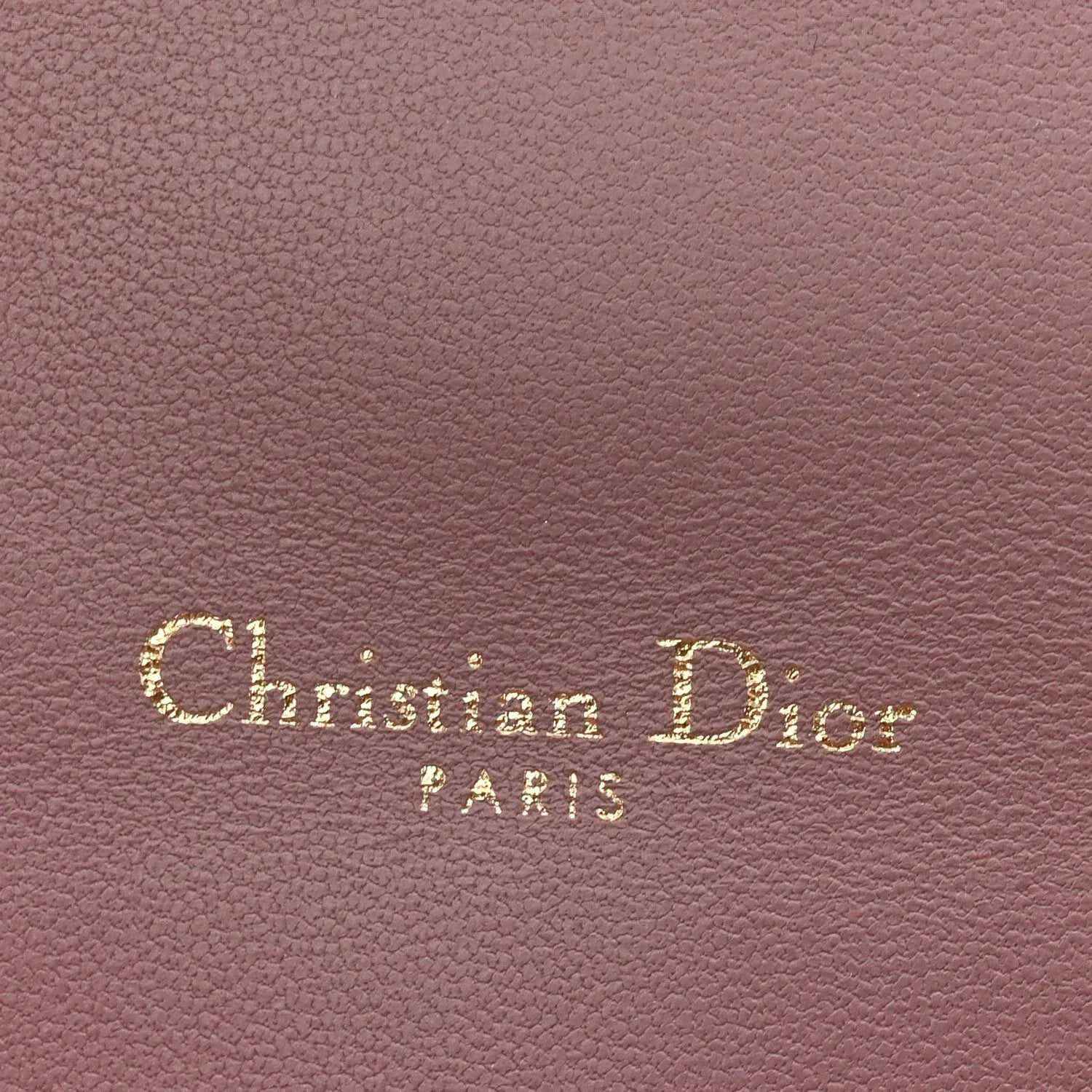 Purple leather with “Christian Dior Paris” embossed text