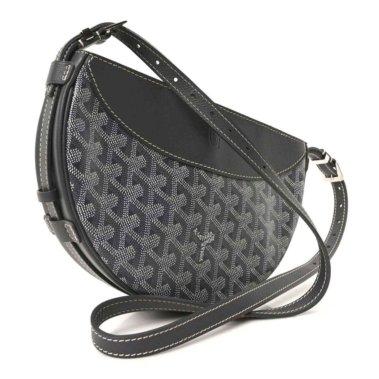 Grey Goyardine Hirondelle shoulder bag with crossbody strap and monogram canvas