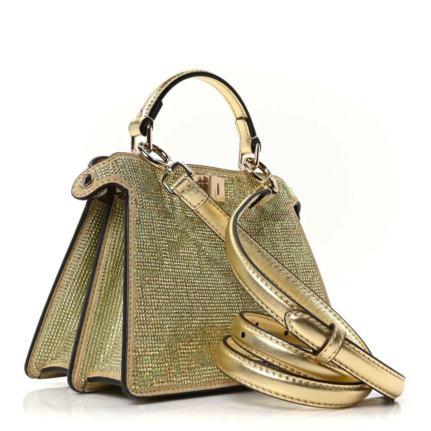 Petite Peekaboo satchel with shoulder strap, olive textured finish, top handle, and clasp detail