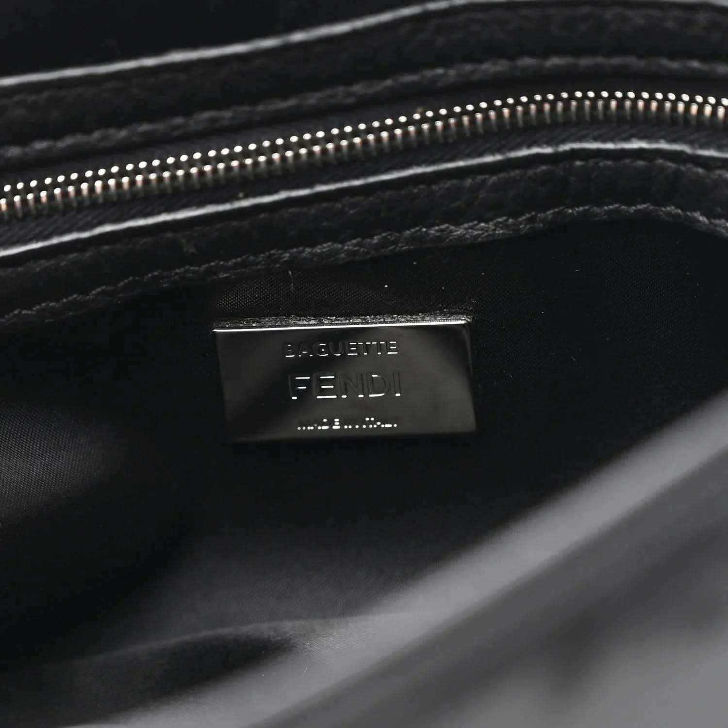 Fendi Econyl black nylon bag with metal Fendi logo plate on inner pocket