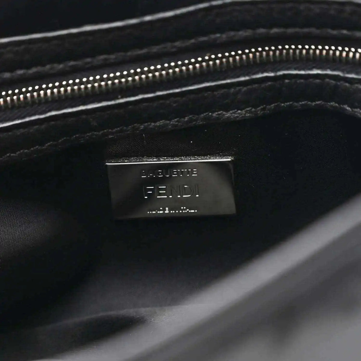 Fendi Econyl black nylon bag with metal Fendi logo plate on inner pocket