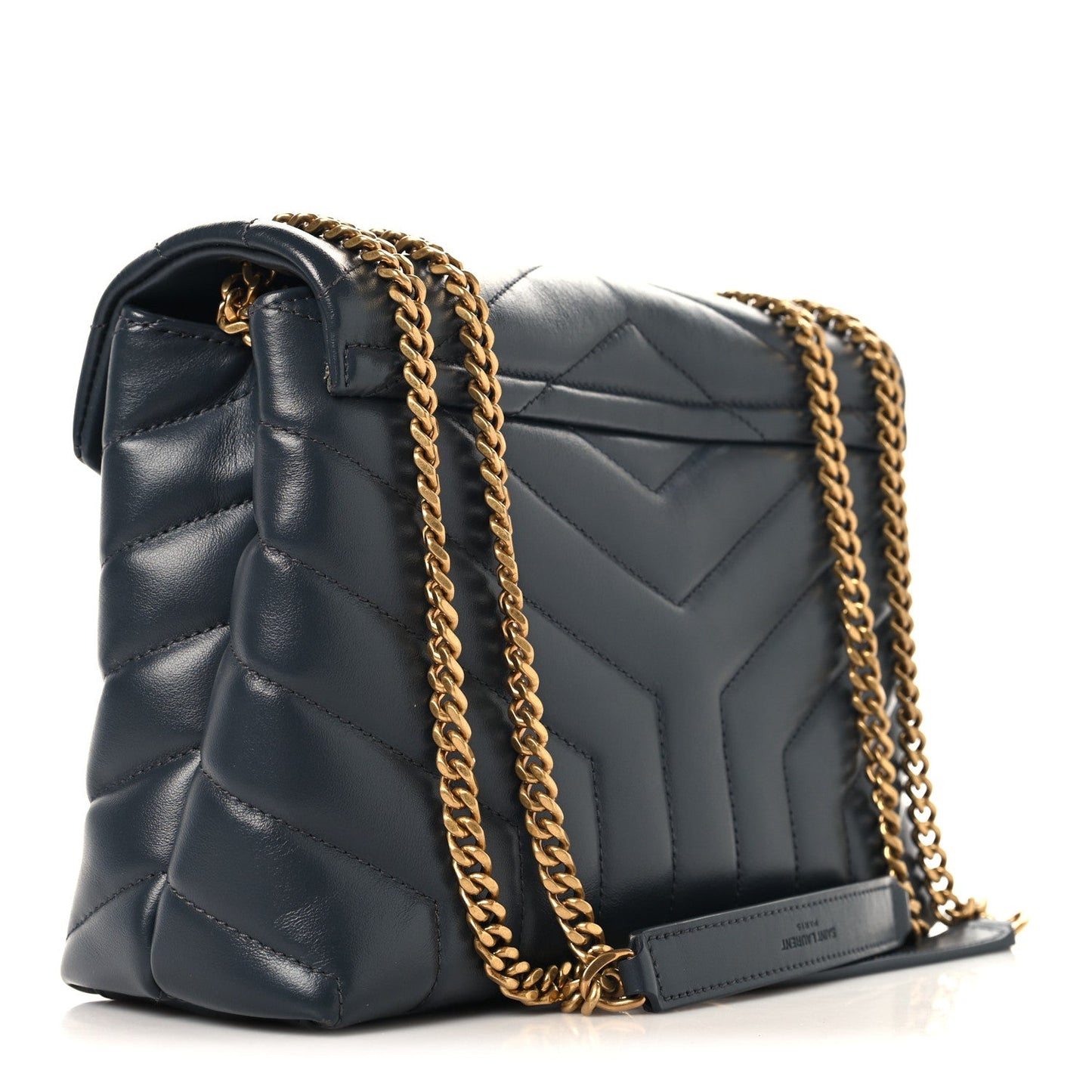 Saint Laurent quilted leather chain satchel with YSL monogram plate, dark blue
