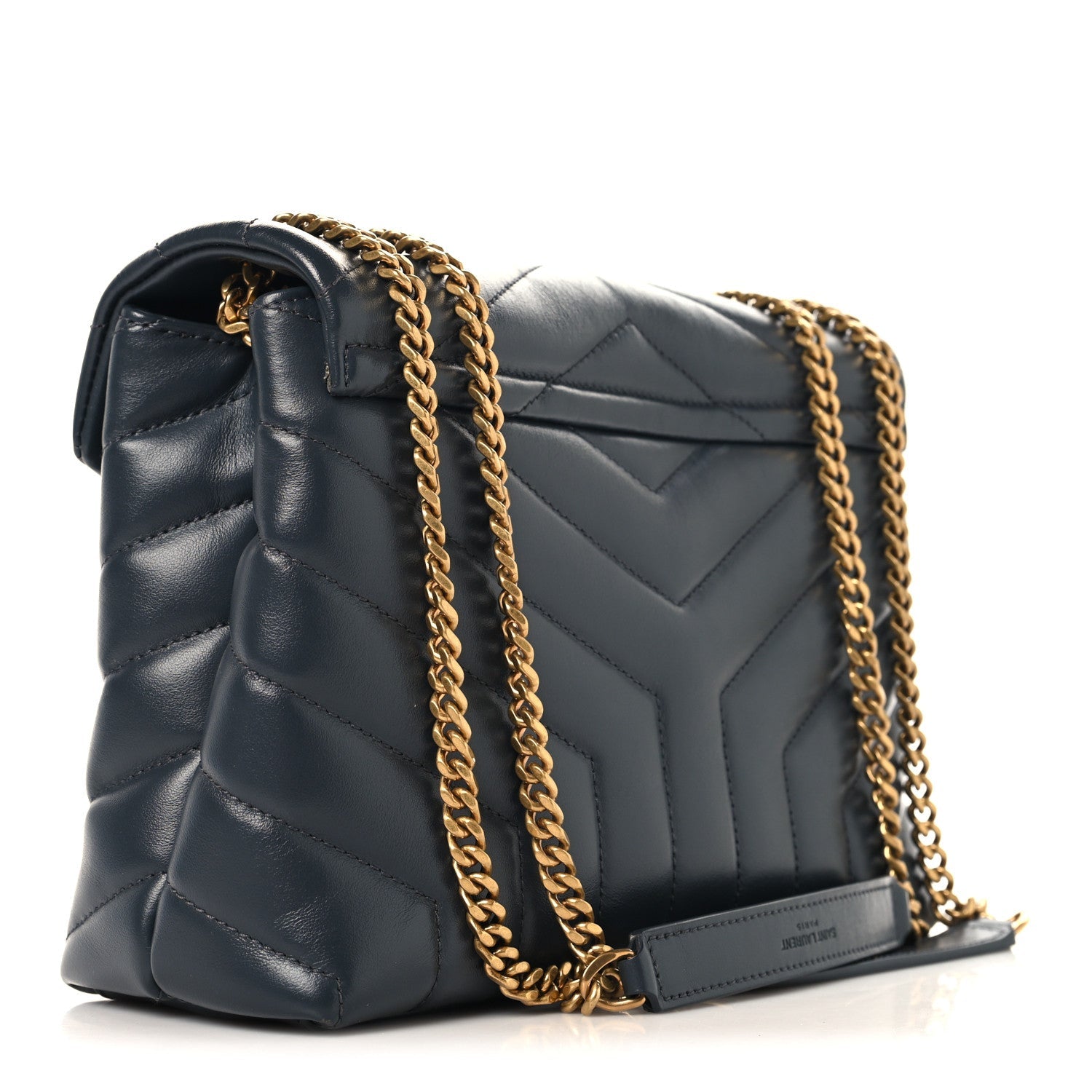 Saint Laurent quilted leather chain satchel with YSL monogram plate, dark blue
