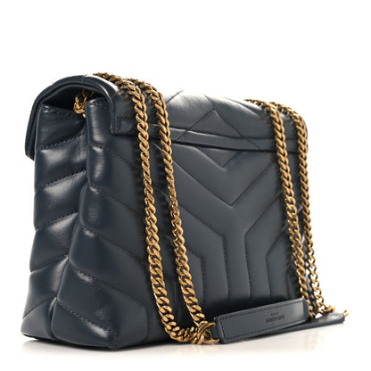 Saint Laurent quilted leather chain satchel with YSL monogram plate, dark blue