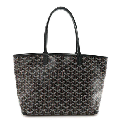 Goyardine PM tote bag in dark canvas with black handles and trim.