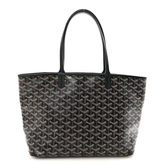 Goyardine PM tote bag in dark canvas with black handles and trim.