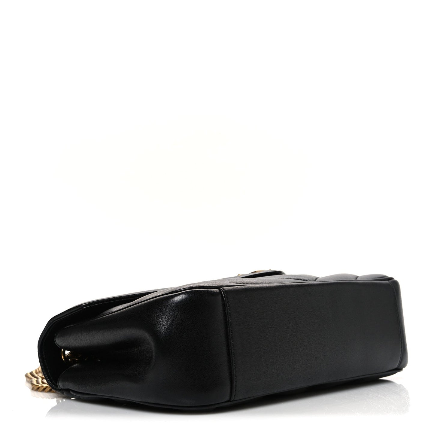 Black quilted lambskin shoulder bag with rounded flap and gold chain strap