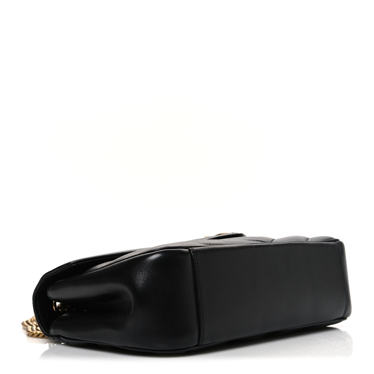Black quilted lambskin shoulder bag with rounded flap and gold chain strap