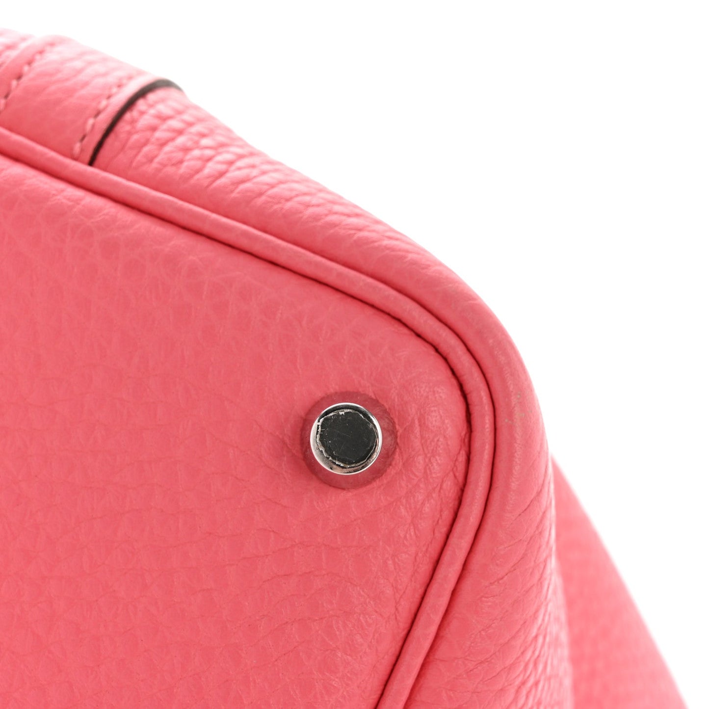 Rose leather Picotin tote corner with round metal lock stud