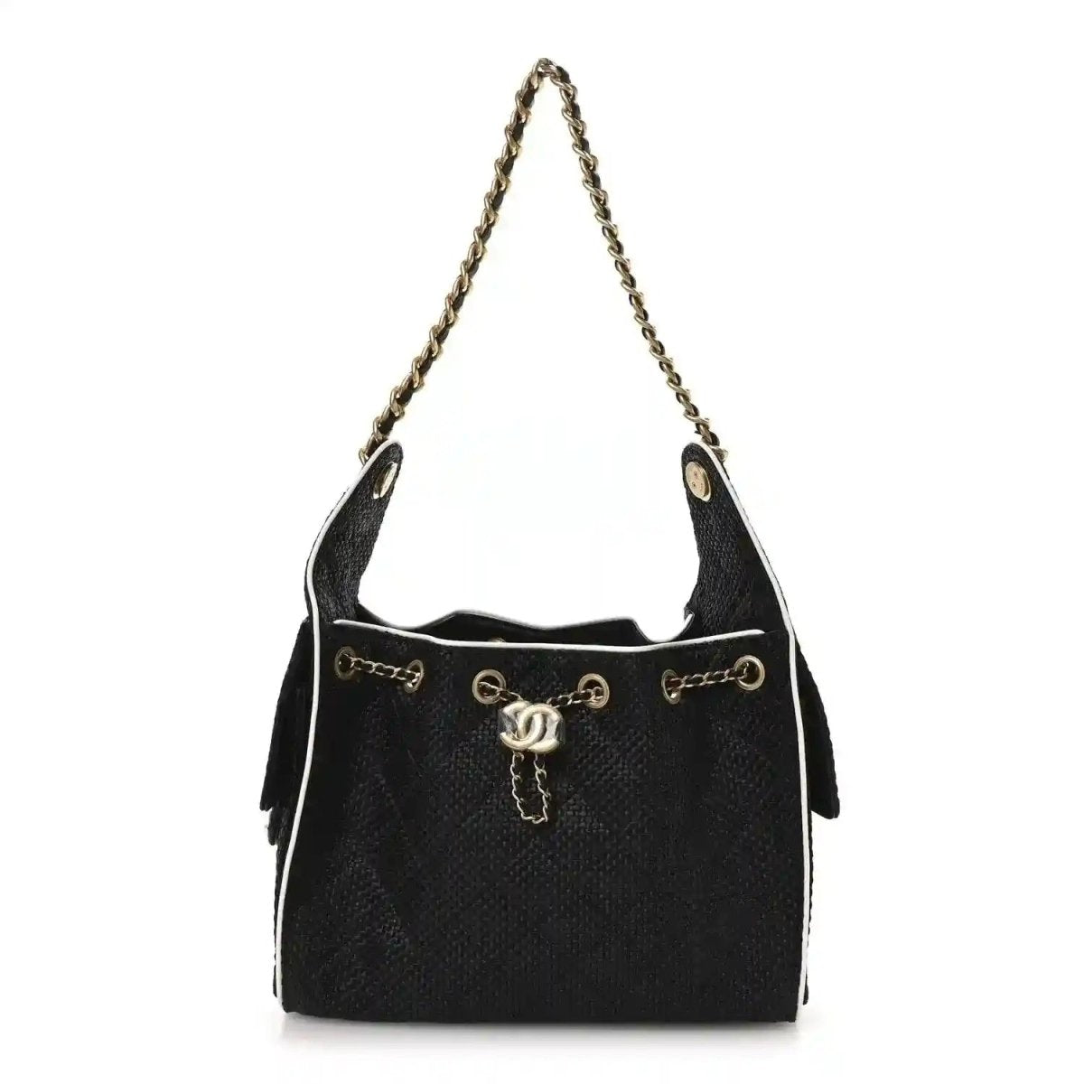 Chanel small handbag, black textured leather with braided chain shoulder strap
