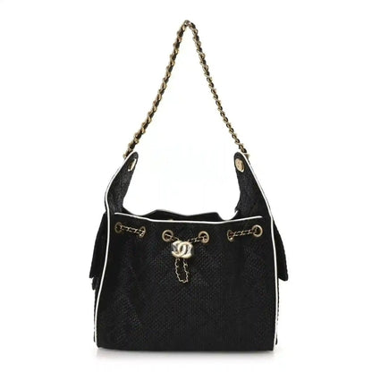Chanel small handbag, black textured leather with braided chain shoulder strap