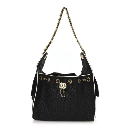 Chanel small handbag, black textured leather with braided chain shoulder strap