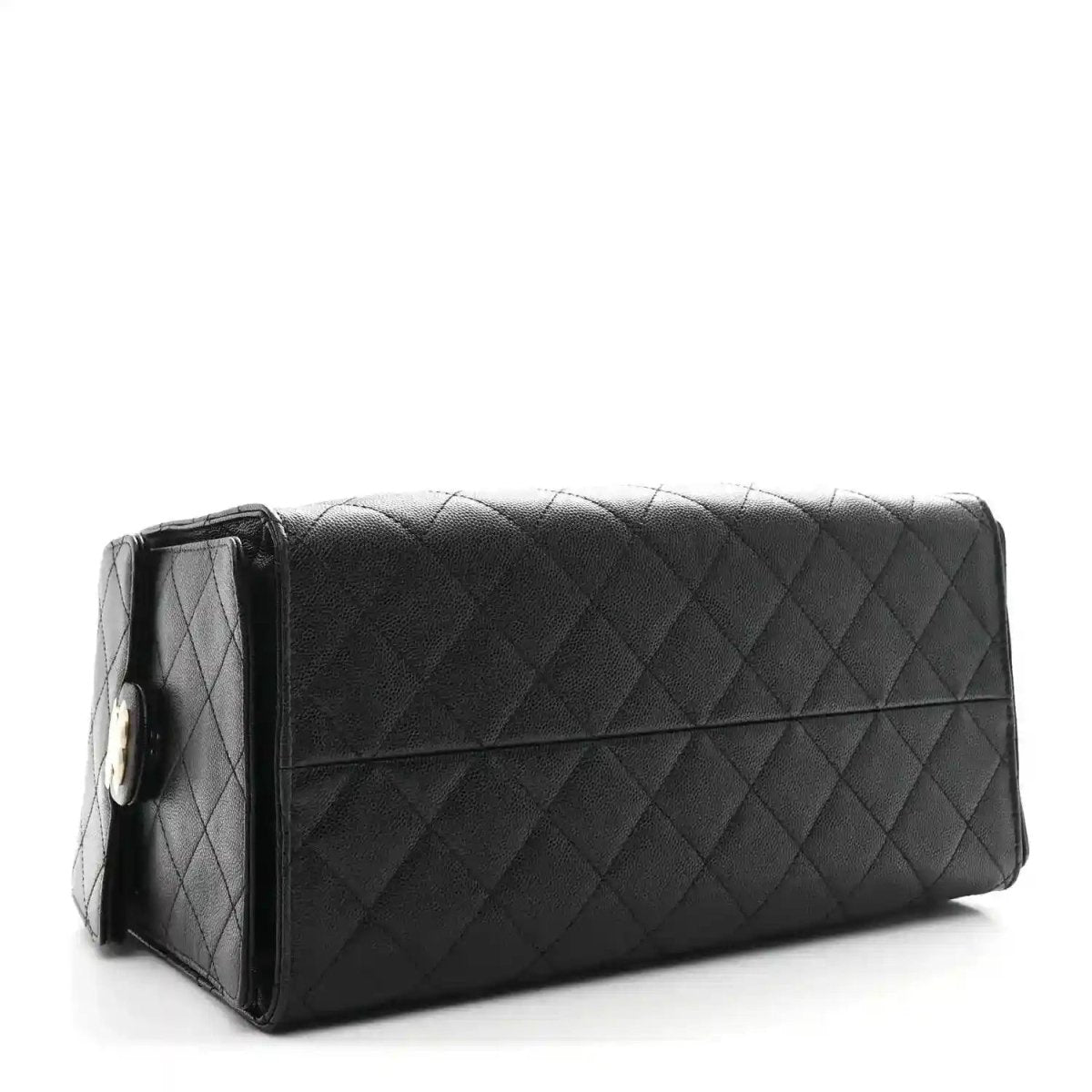 Black caviar quilted rectangular handbag with flap and diagonal quilting panel