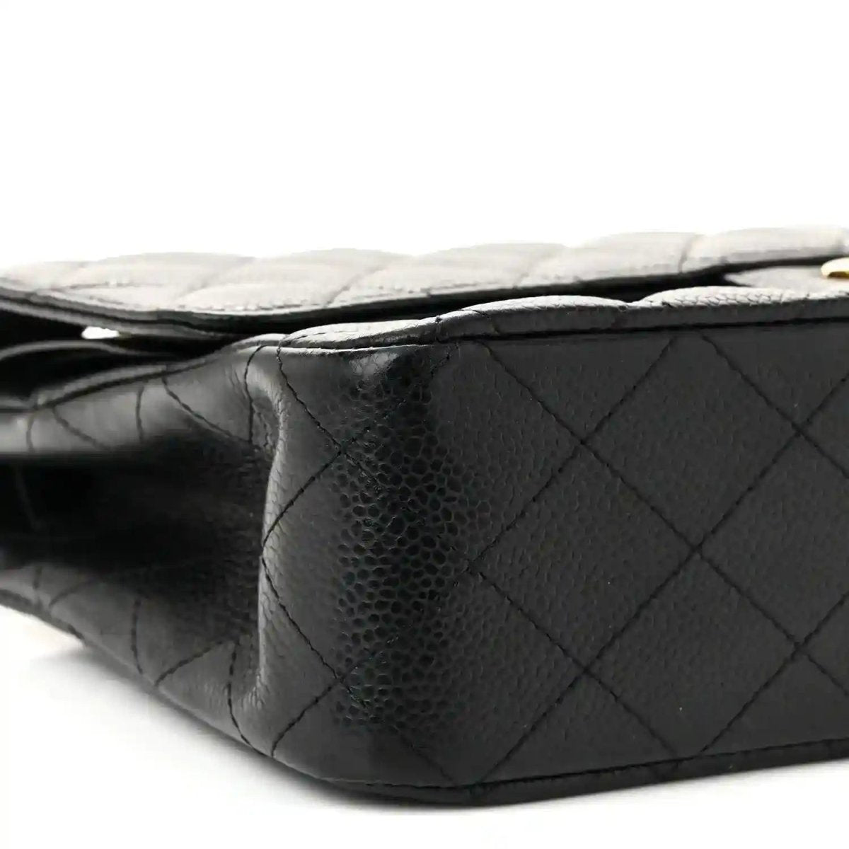 Chanel caviar leather quilted medium double flap bag side profile