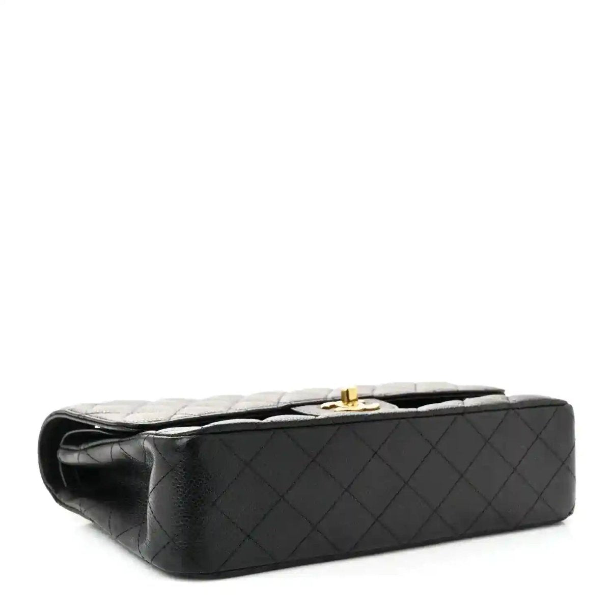 Chanel quilted caviar leather bag base with gold turn-lock hardware