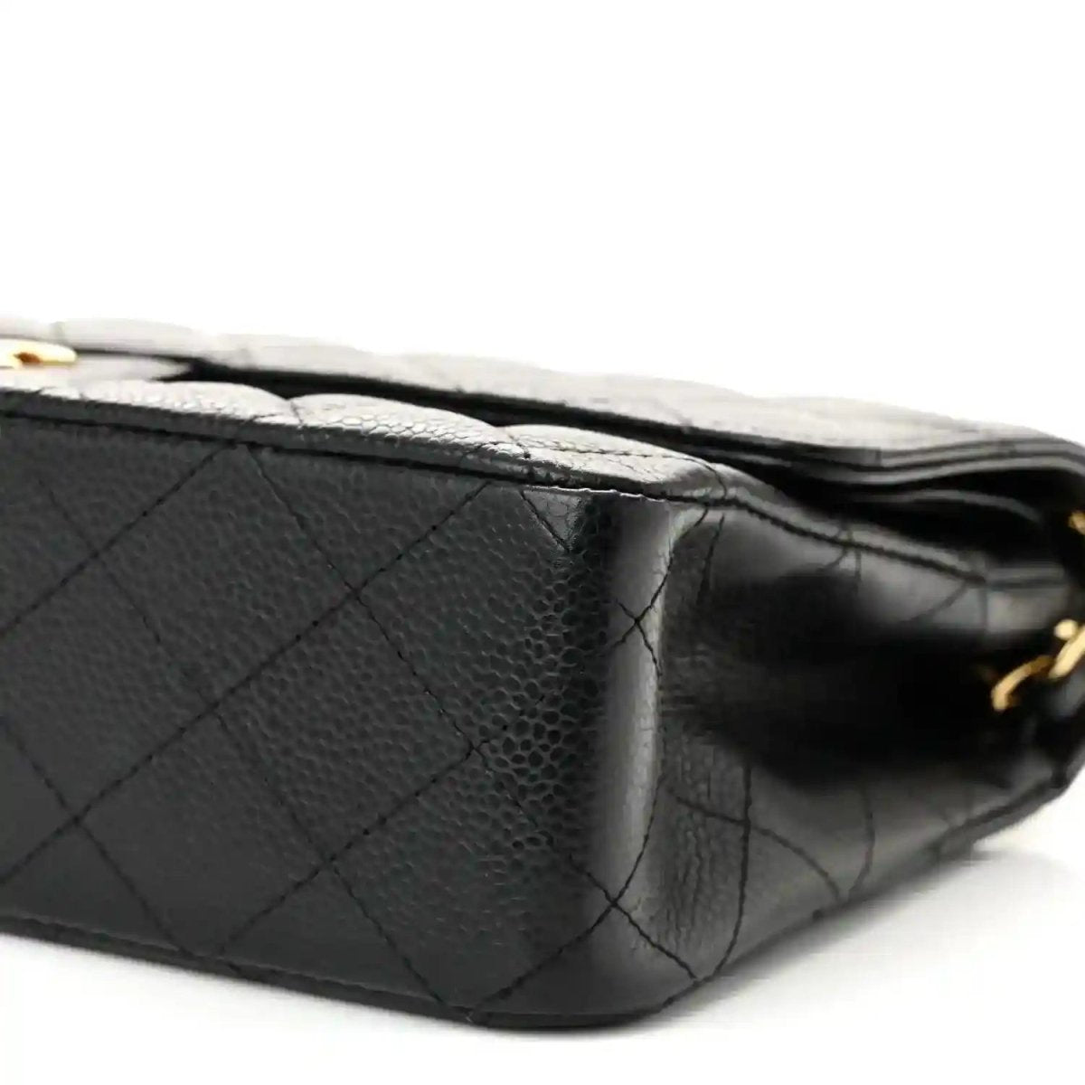 Chanel caviar leather quilted medium double flap bag with leather flap edge