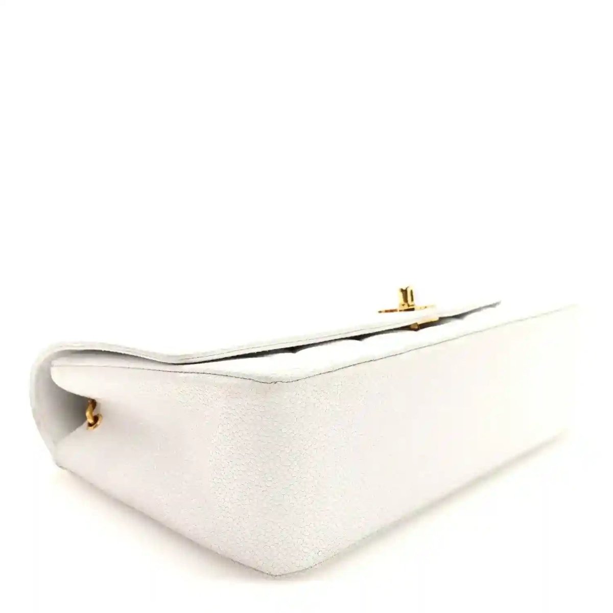White Chanel quilted single-flap bag with gold turn-lock at top edge