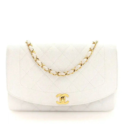 White Chanel caviar quilted medium single-flap bag with gold chain strap and logo