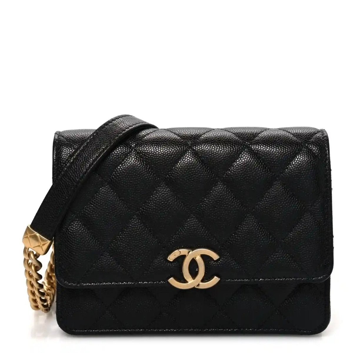 Chanel caviar quilted mini wallet on chain in black with gold CC clasp
