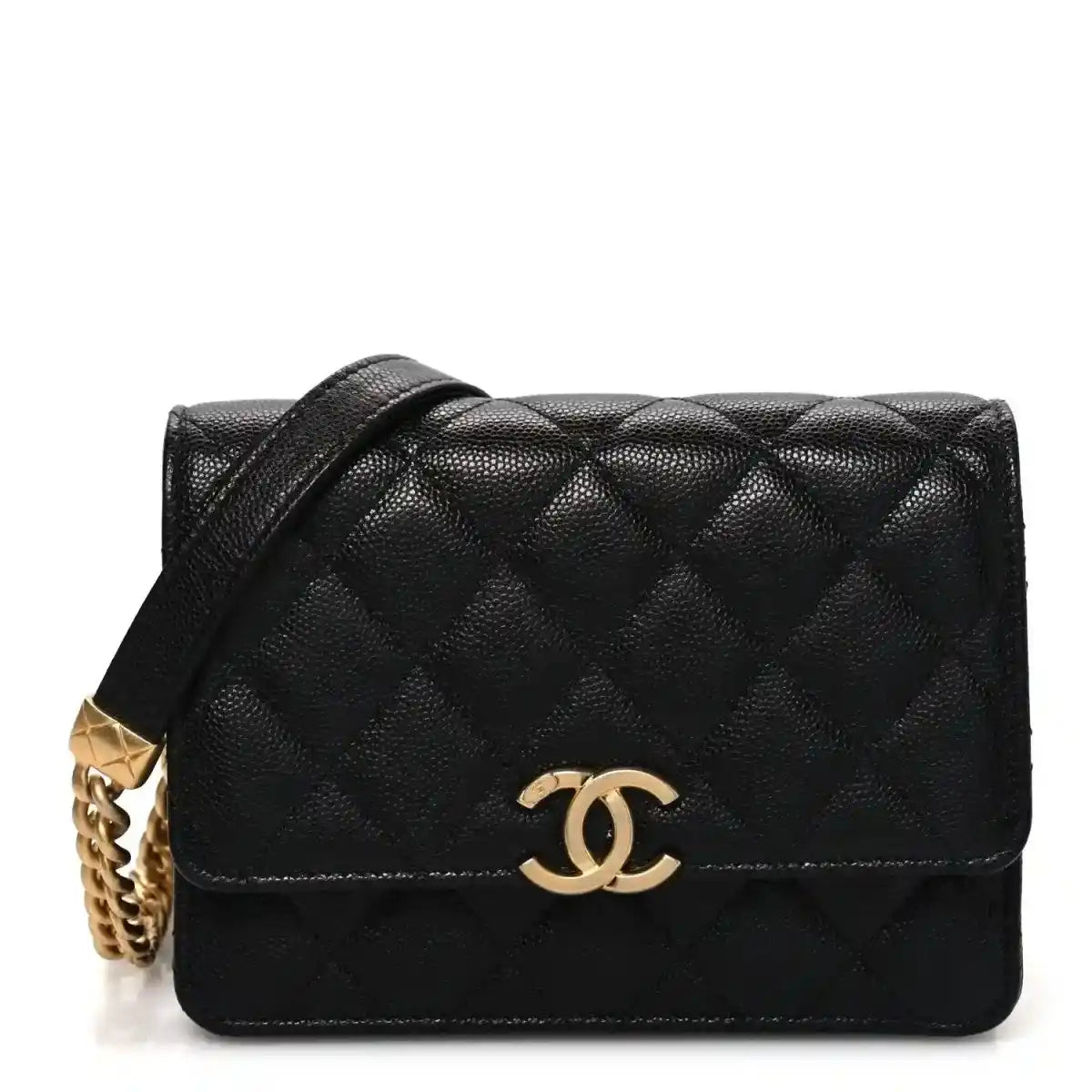 Chanel caviar quilted mini wallet on chain in black with gold CC clasp