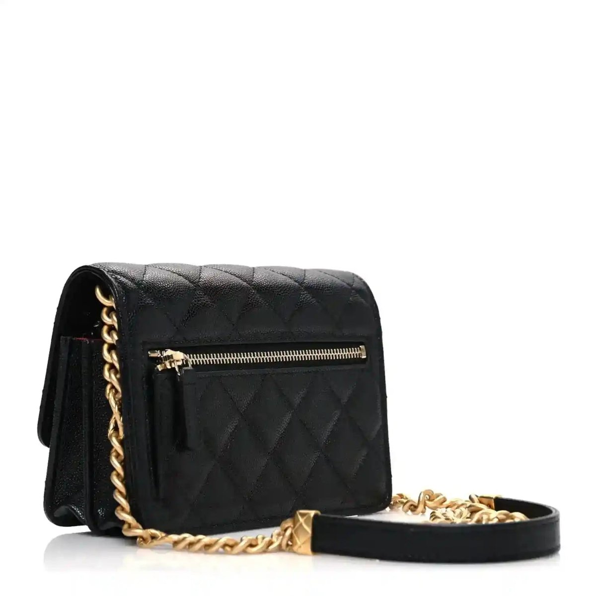 Chanel caviar quilted mini wallet on chain with gold zipper and chain strap