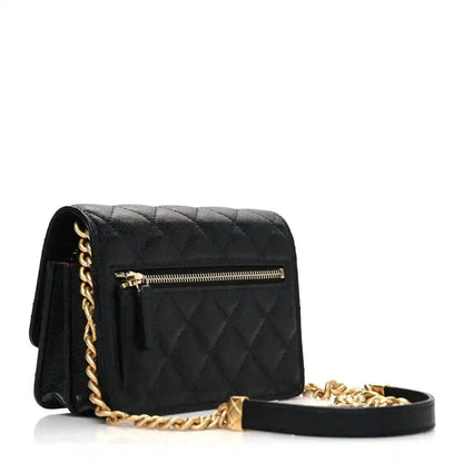 Chanel caviar quilted mini wallet on chain with gold zipper and chain strap
