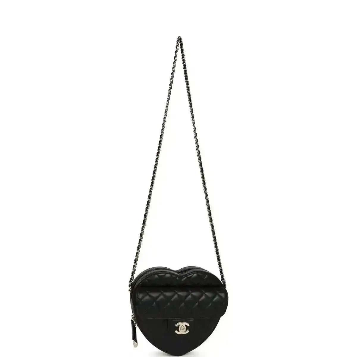 Chanel heart-shaped crossbody bag with chain strap, quilted lambskin, black