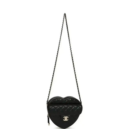 Chanel heart-shaped crossbody bag with chain strap, quilted lambskin, black