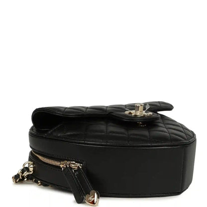 Chanel heart-shaped bag with top flap, quilted lambskin, gold-tone hardware, black