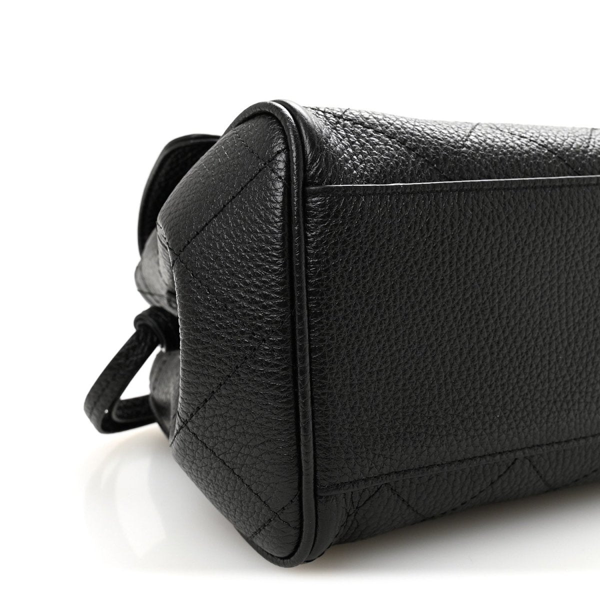 Black grained calfskin small shopping bag with side gusset and wrapped handle attachment