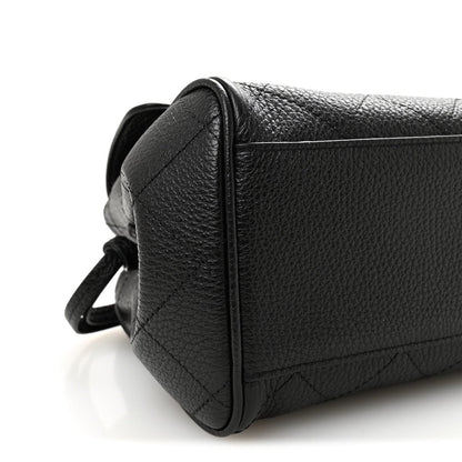 Black grained calfskin small shopping bag with side gusset and wrapped handle attachment