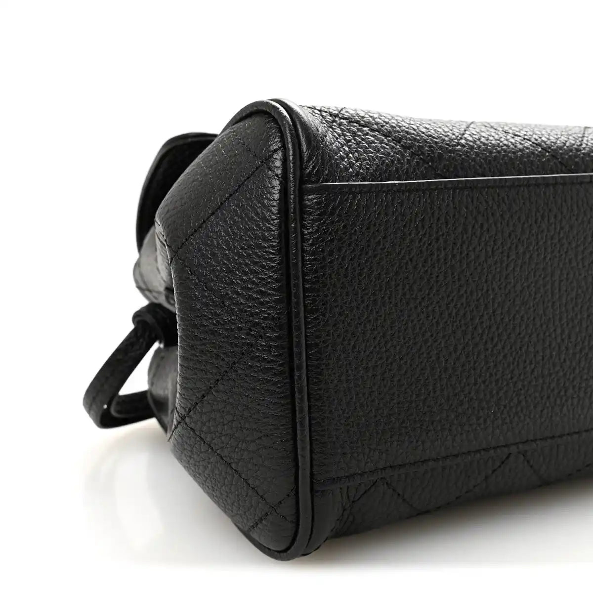 Black grained calfskin small shopping bag with side gusset and wrapped handle attachment