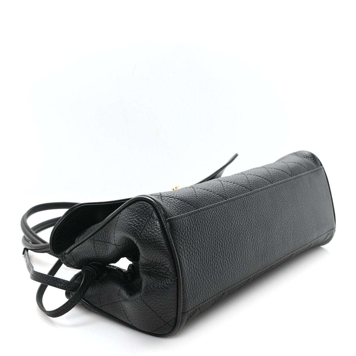 Black grained calfskin small shopping bag with curved end panels and zipper top