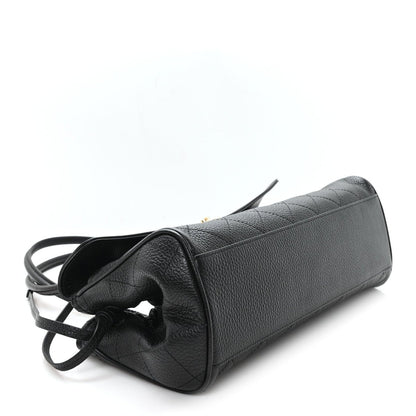 Black grained calfskin small shopping bag with curved end panels and zipper top