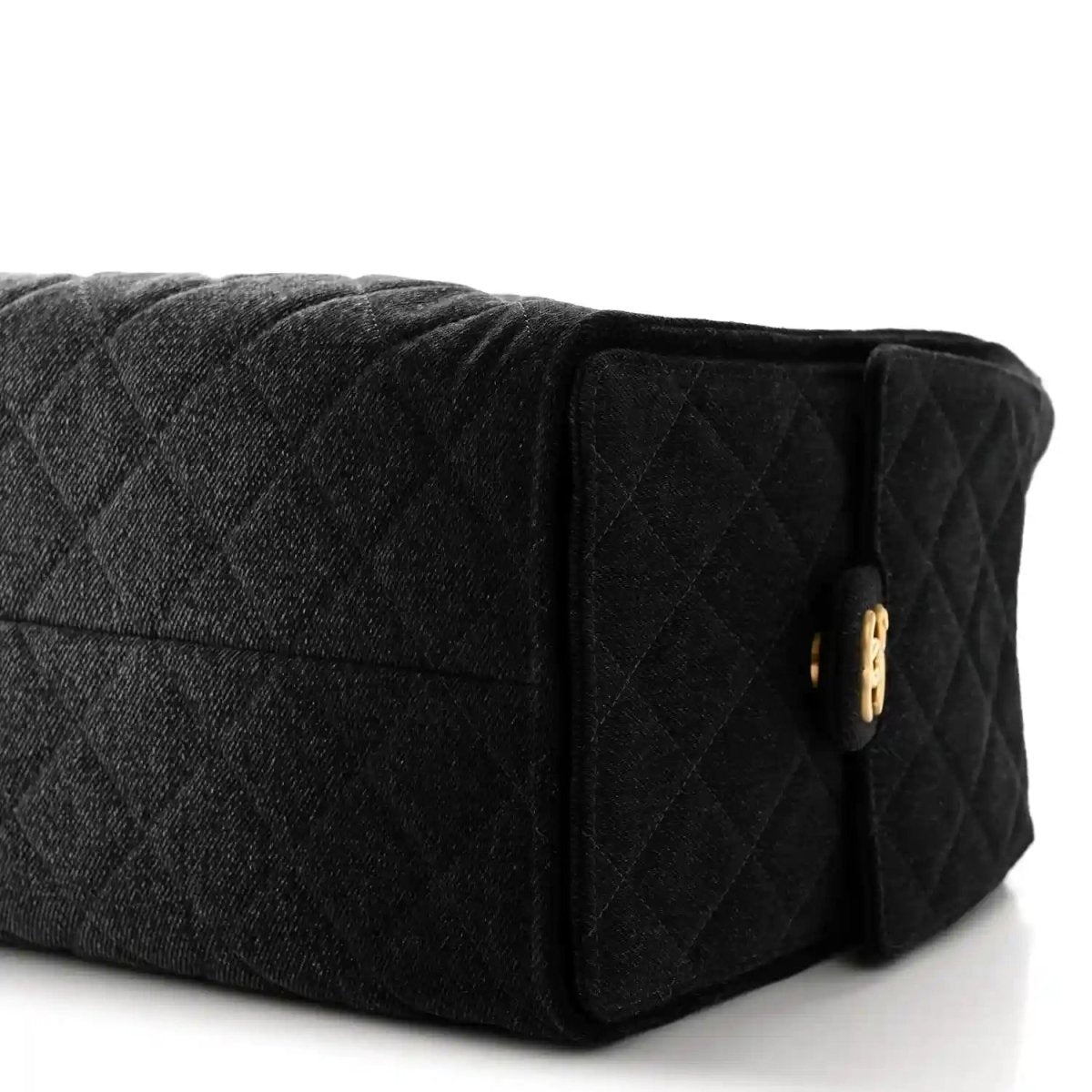 Quilted washed denim shoulder bag with leather-trim flap and gold turnlock