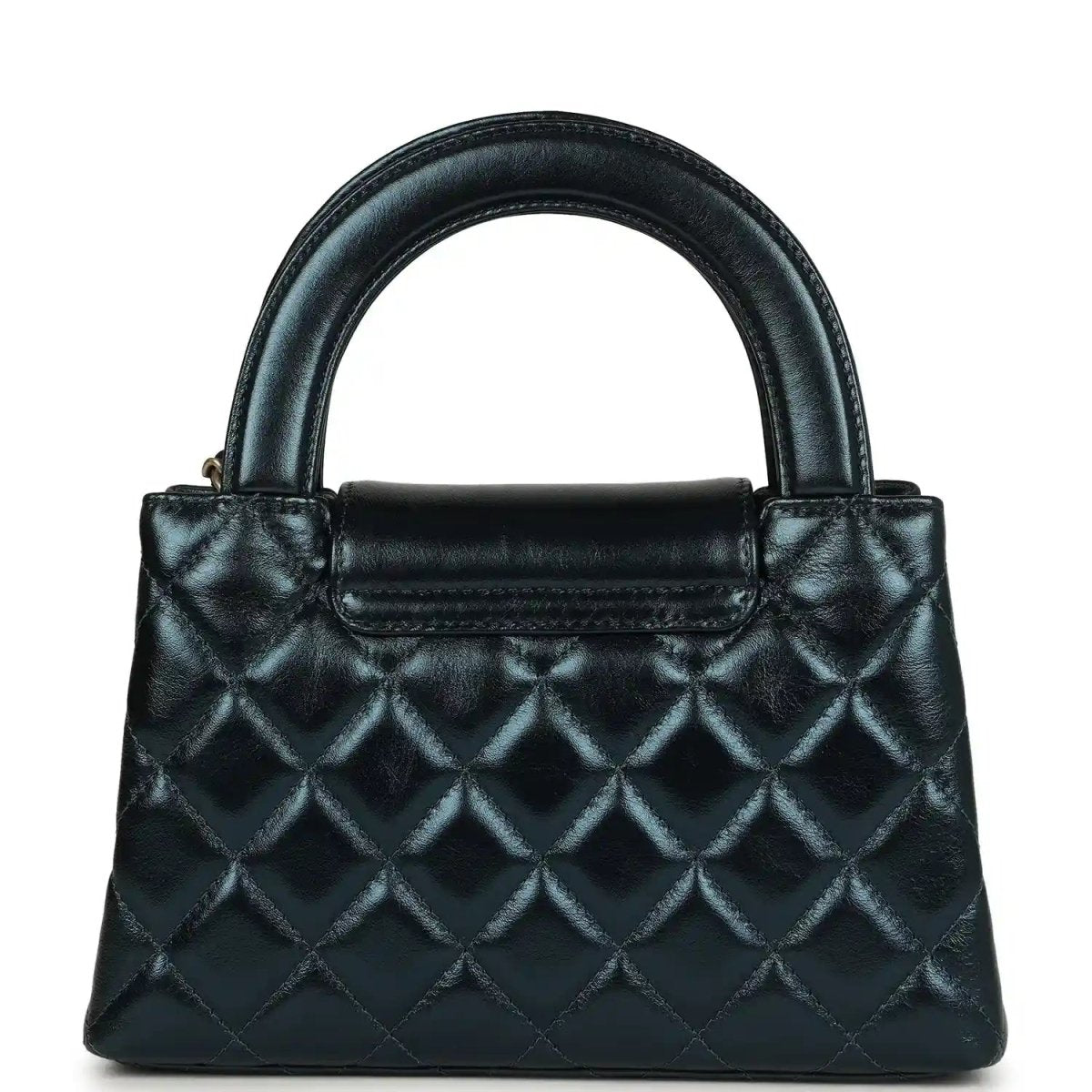 Metallic blue quilted Kelly shopper bag with flap and Chanel logo, gold hardware