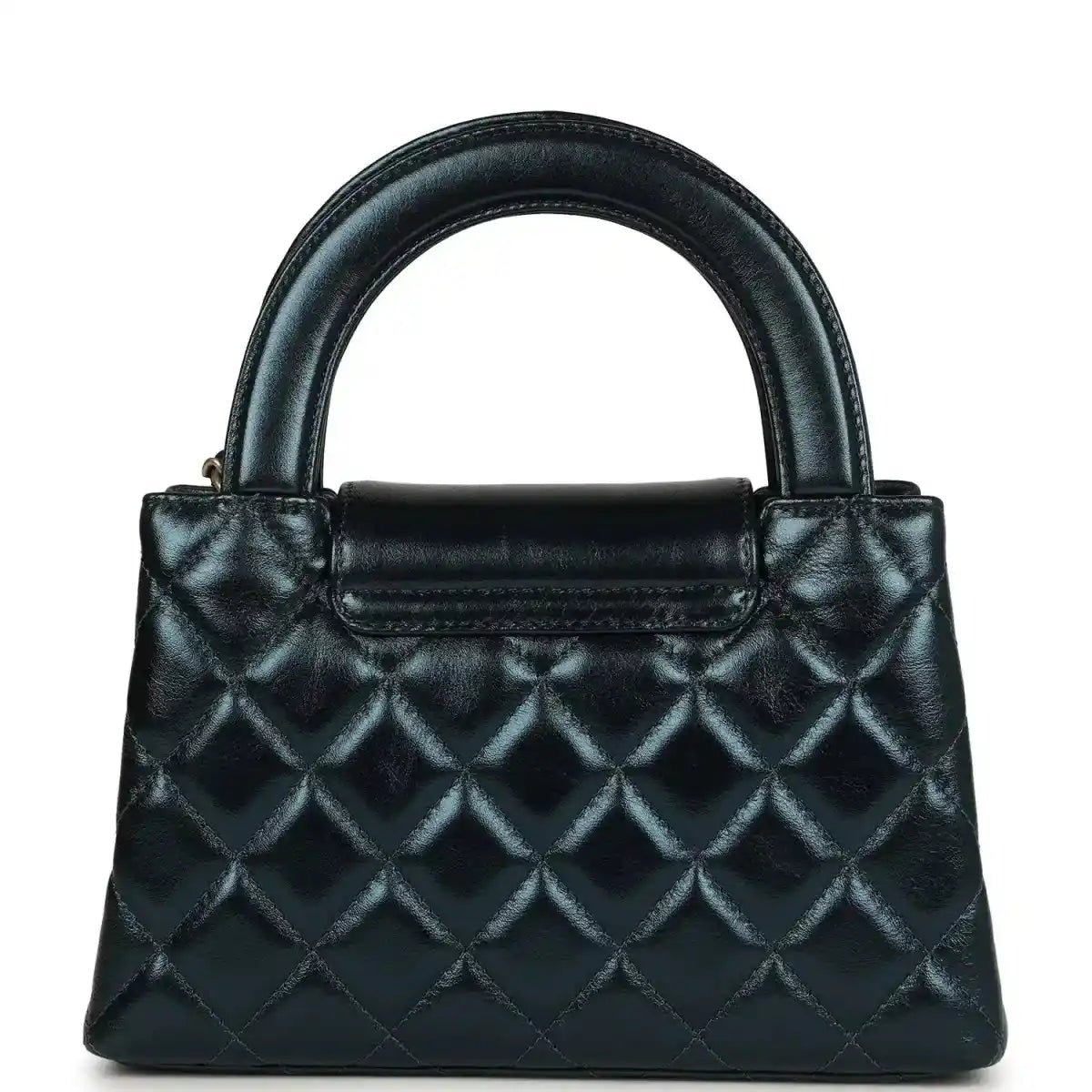 Metallic blue quilted Kelly shopper bag with flap and Chanel logo, gold hardware