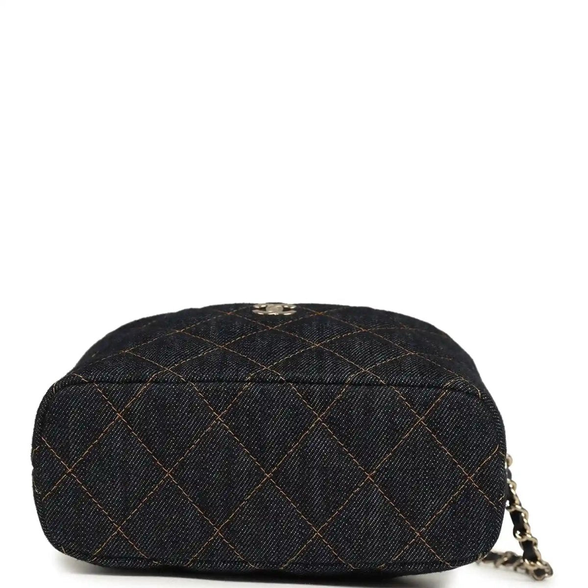 Chanel mini hobo pouch in dark blue denim with quilted diamond stitching base