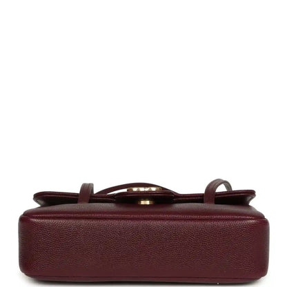 Mini clutch bag base in dark burgundy caviar leather with dual top handles