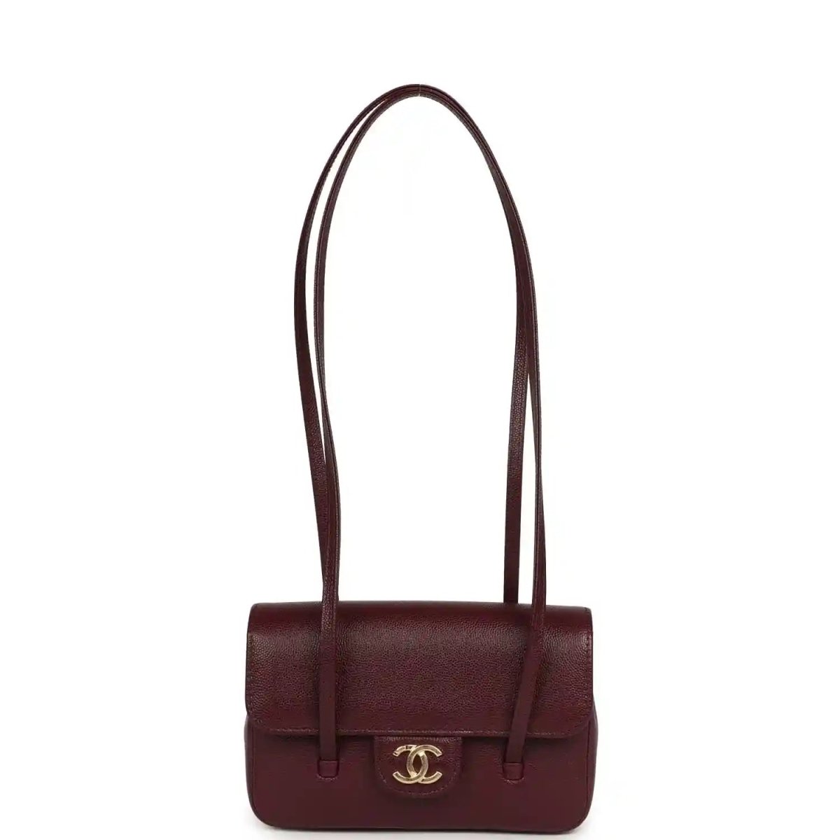 Mini clutch bag in dark burgundy caviar leather with top handles and CC emblem