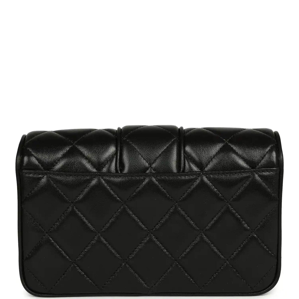 Chanel mini flap bag back in black quilted lambskin with curved flap edge