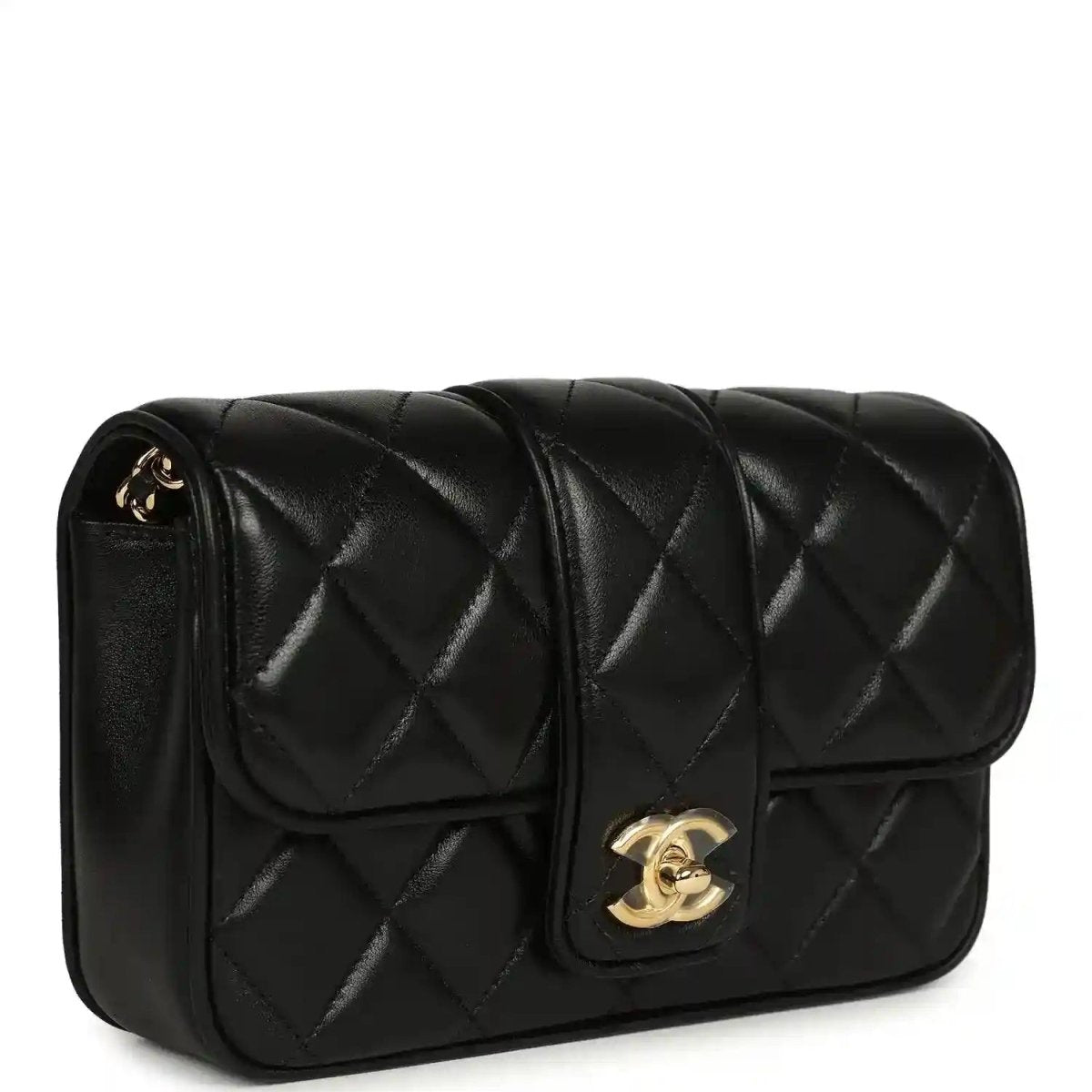 Chanel mini flap bag in black quilted lambskin with gold CC turn-lock