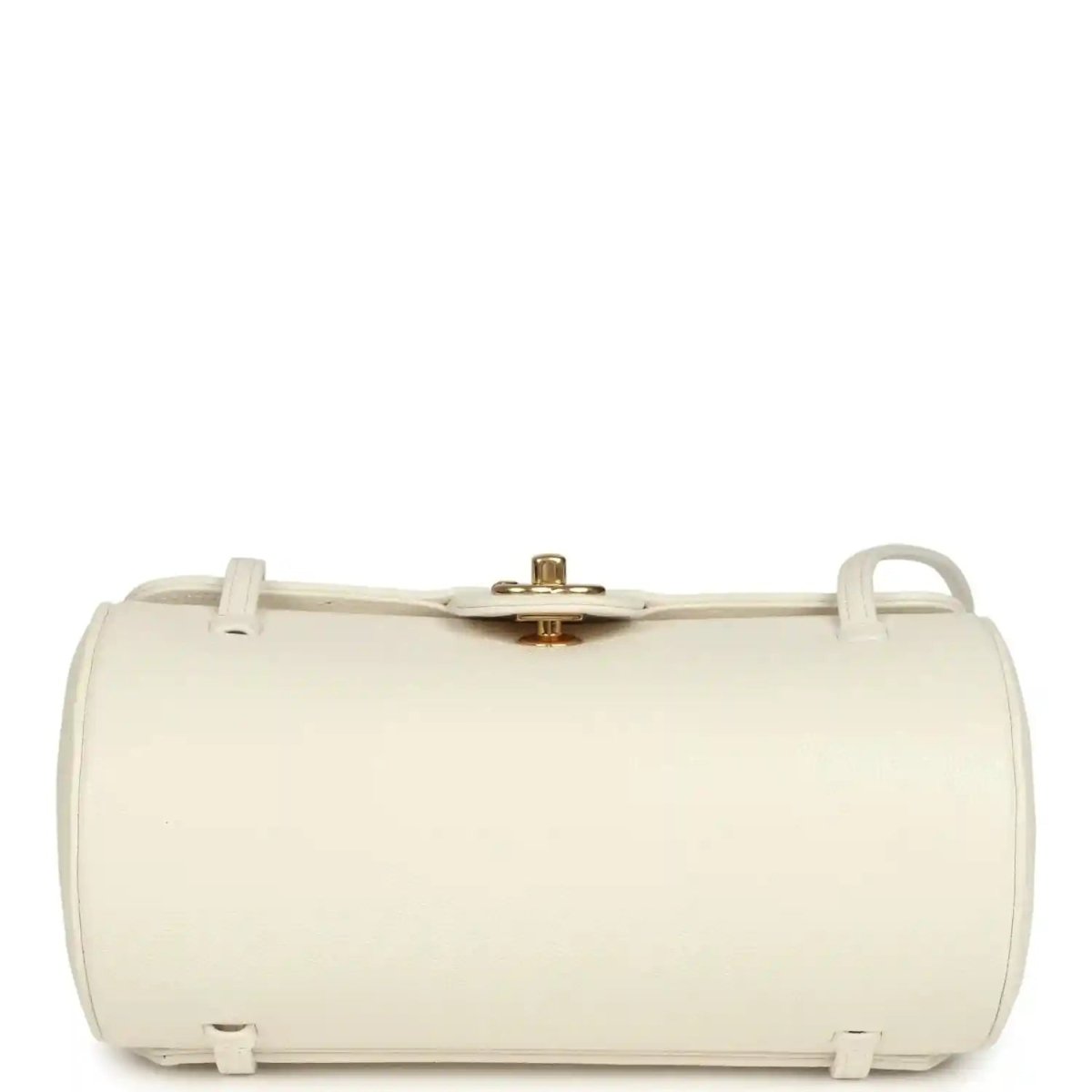 Chanel preppy bowling bag, white shiny caviar leather, top clasp and strap loops