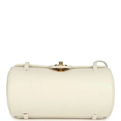 Chanel preppy bowling bag, white shiny caviar leather, top clasp and strap loops