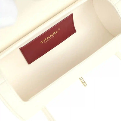 Chanel preppy bowling bag, interior view with burgundy designer label