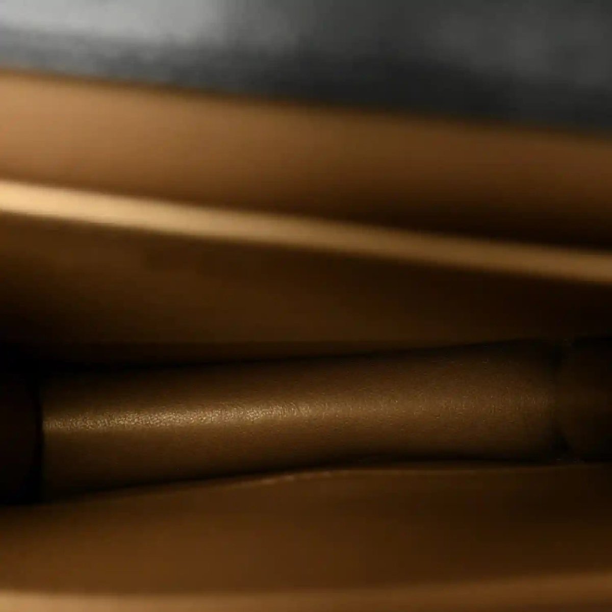 Chanel bag interior lining close-up in tan/brown leather
