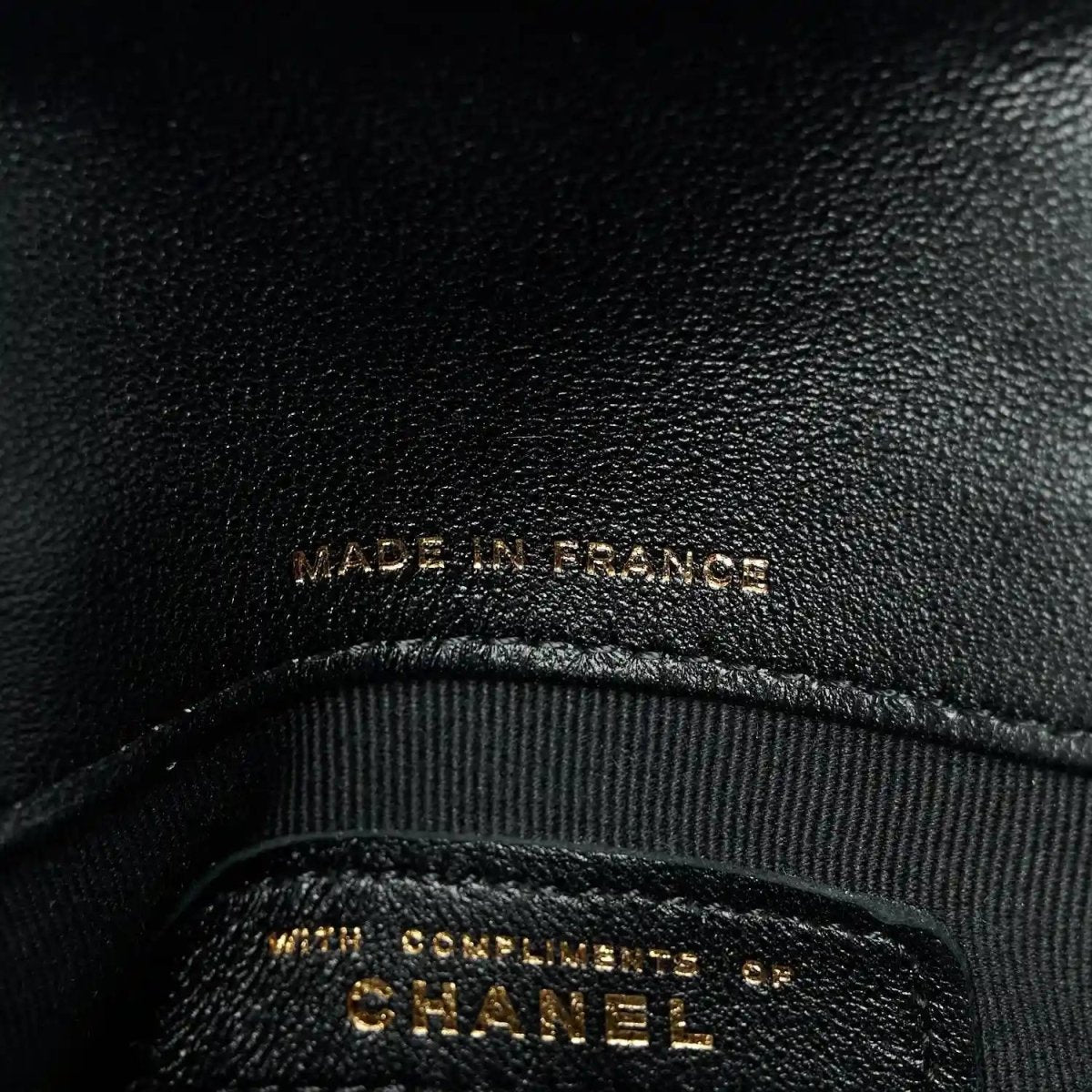 Leather label reading MADE IN FRANCE and CHANEL