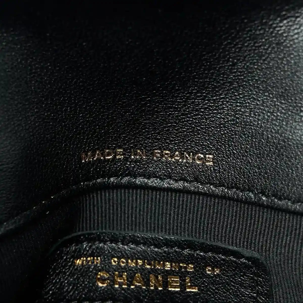 Leather label reading MADE IN FRANCE and CHANEL